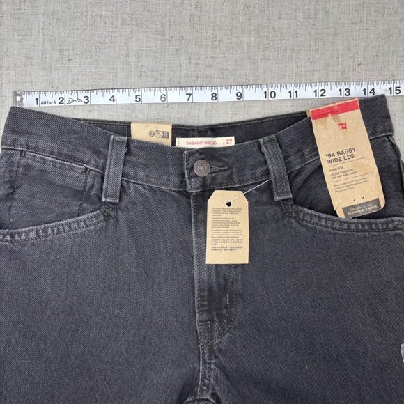 NWT Levis 94 Baggy Wide Leg Jeans Washed Black Denim Mid Rise Womens 27x31 - Picture 8 of 13